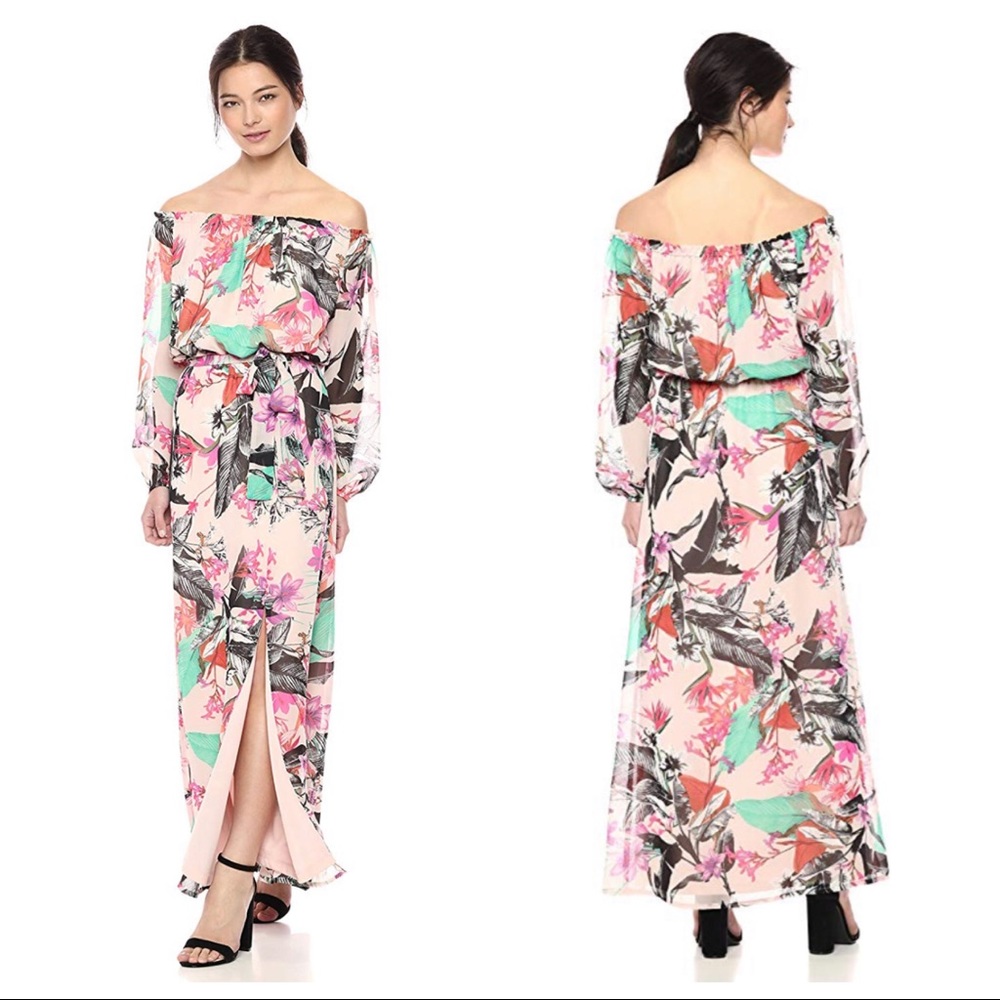 Nine West Floral Shirred Pleated Maxi Dress Size 4 - Picture 1 of 8